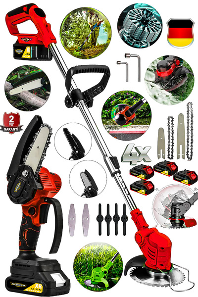 DOZZER DM-S 21 Volt 4x Akülü Şarjlı Ağaç Dal Kesme Budama Testeresi Ot Çayır Çim Biçme Kesme Makinesi