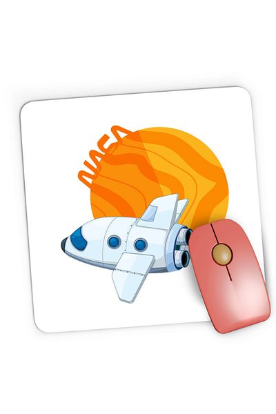 OEM Mousepad Gaming NASA Rocket Fire Planet Fly Cute Orbit, 21x19 см