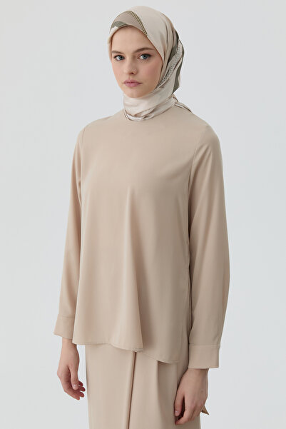 Tuğba Yırtmaç Detaylı Bluz Tunik - Bej