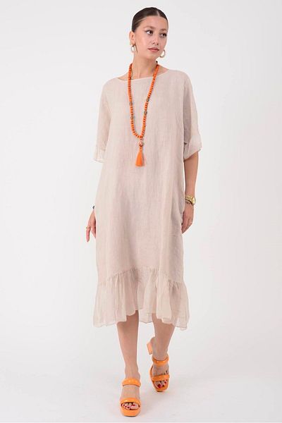 Park Moda 9693 Lova Silk Detail Linen Dress