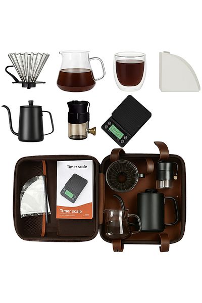 Generic V60 All-in-One Specialty Coffee Brewing Kit (8 Pieces) - Mobile Barista in One Bag