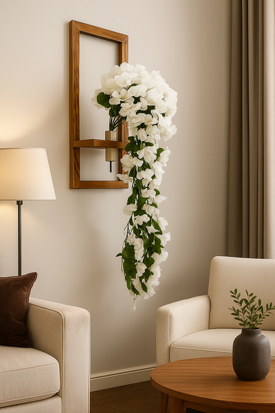 LUZAB Duvar Süsü Yapay Çiçek Sarkan Begonvil Menekşe Sarmaşık Çiçeği Beyaz