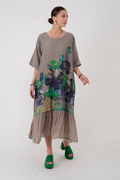 Park Moda 7888 Lova Flower Patterned Linen Dress