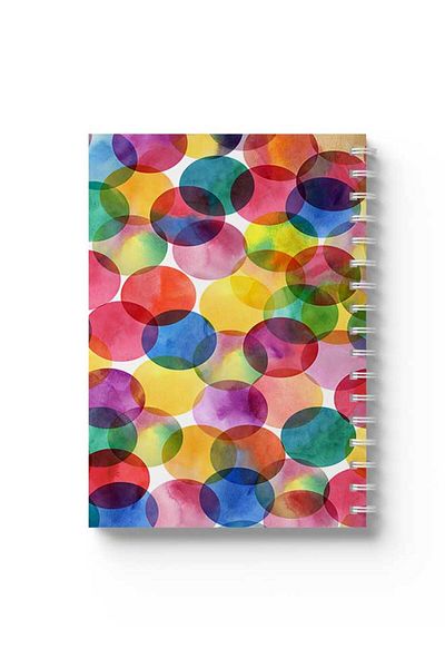 LOWHA Spiral Notebook with Front and Back Hard Covers Featuring Colourful Circles Design