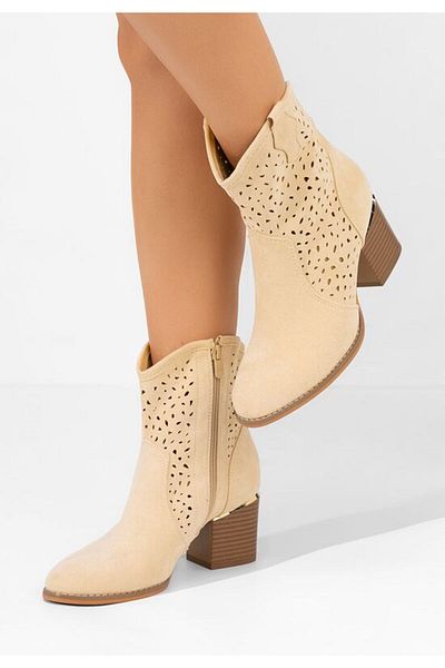 B T Shoes Latonya beige chunky heel ankle boots