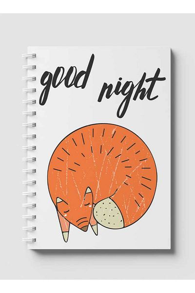 LOWHA Spiral Notebook with Front and Back Hard Covers Featuring Fox Good Night Design