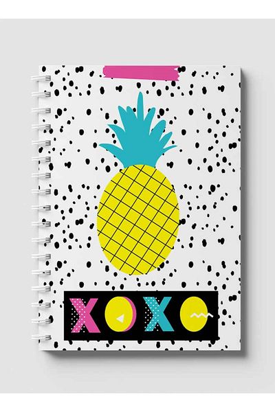 LOWHA Spiral Notebook with Front and Back Hard Covers Featuring Retro Pineapple XOXO Design