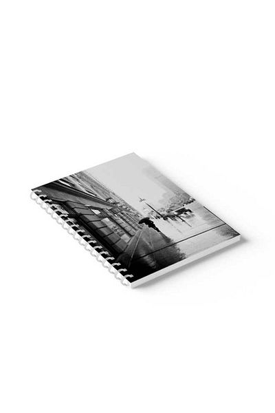 LOWHA Spiral Notebook with Front and Back Hard Covers Featuring Walking Alone Design