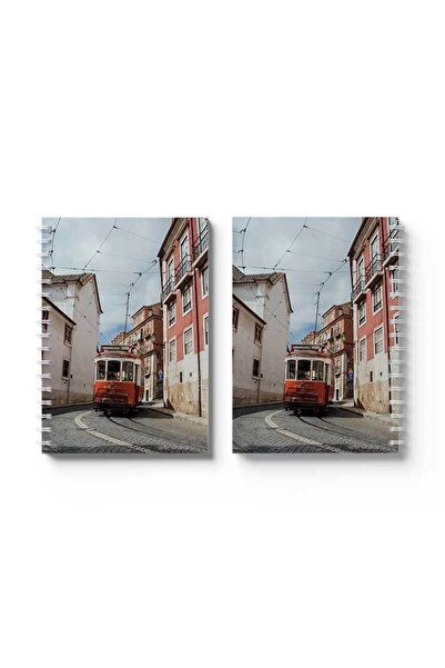 LOWHA دفتر ملاحظات حلزوني مع غلافين أمامي وخلفي صلبين بتصميم ترام المدينة