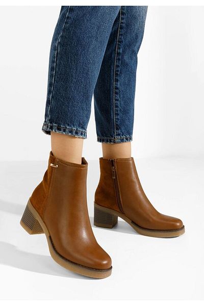 B T Shoes Badria camel chunky heel ankle boots