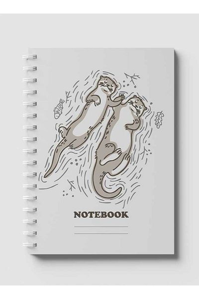 LOWHA Spiral Notebook with Front and Back Hard Covers Featuring Couple of Otters Swimming Design