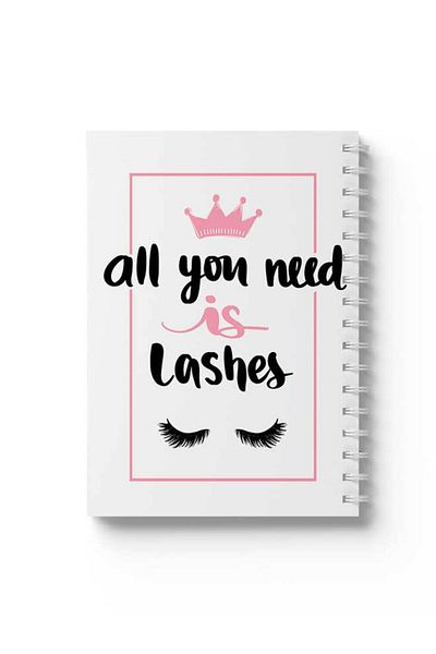 LOWHA Spiral Notebook with Front and Back Hard Covers Featuring All You Need Is Lashes Design