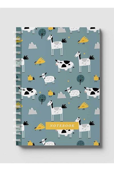 LOWHA Spiral Notebook with Front and Back Hard Covers Featuring Animals Illustration Design
