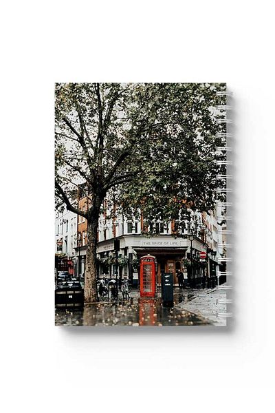 LOWHA Spiral Notebook with Front and Back Hard Covers Featuring Phone Booth Design