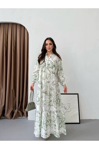 JESSE STORY Women's Hijab Dress Modal Fabric Ethnic Leaf Pattern Dress