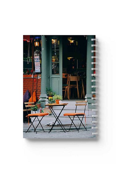 LOWHA Spiral Notebook with Front and Back Hard Covers Featuring Coffee Shop Design