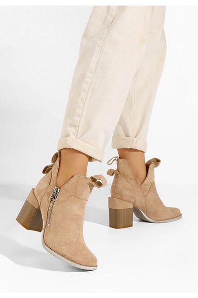 B T Shoes Iriel khaki heeled ankle boots