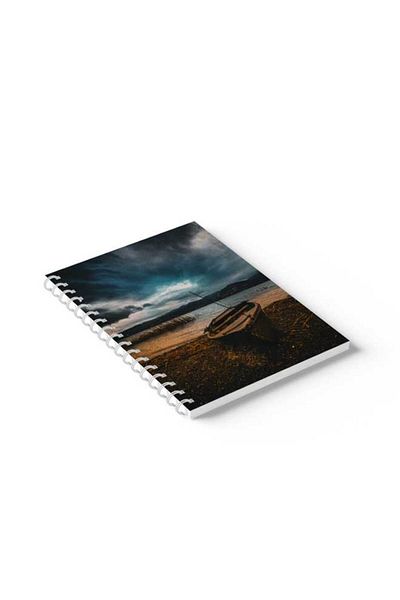 LOWHA Spiral Notebook with Front and Back Hard Covers Featuring Small Boat Design