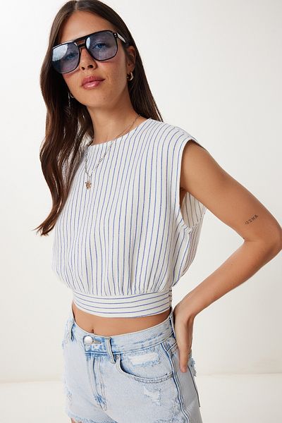 Lovelyİstanbul Striped Muslin Crop Blouse