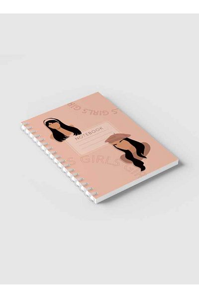 LOWHA Spiral Notebook with Front and Back Hard Covers Featuring Pastel Boho Girls Design