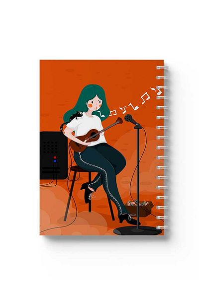 LOWHA Spiral Notebook with Front and Back Hard Covers Featuring Girl with Music Design