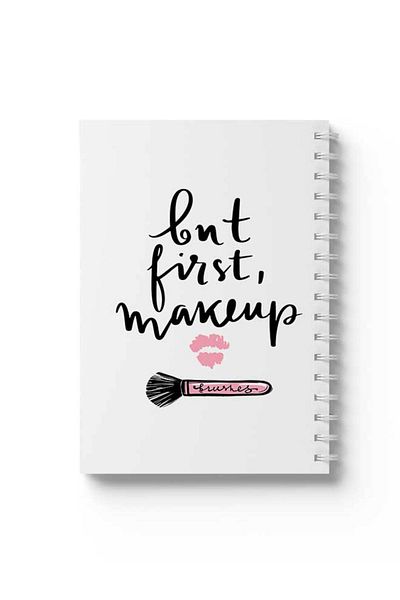 LOWHA Spiral Notebook with Front and Back Hard Covers Featuring But First Makeup Design