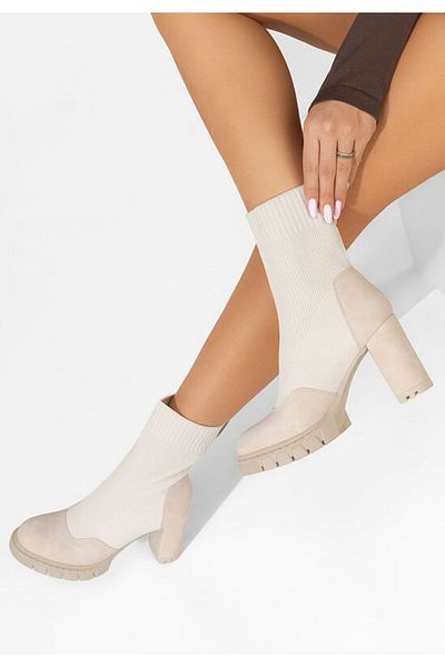 B T Shoes Opimia beige chunky heel ankle boots