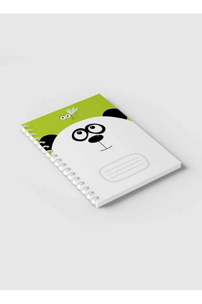 LOWHA Spiral Notebook with Front and Back Hard Covers Featuring Cartoon Panda & Misquito Design