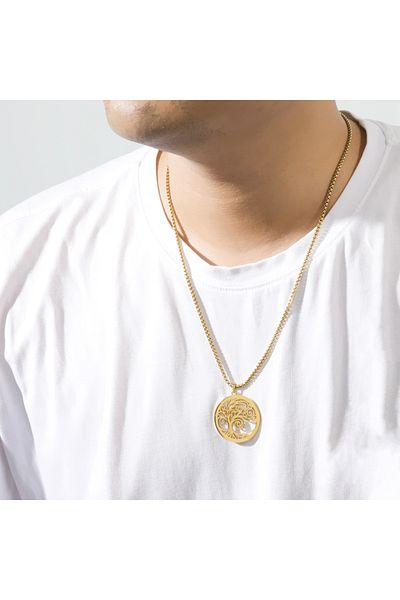 Viking Tree of Life Design Square Chain Stainless 316L Steel Necklace