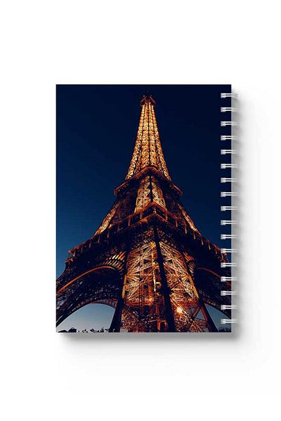 LOWHA Spiral Notebook with Front and Back Hard Covers Featuring Eiffel Tower Design