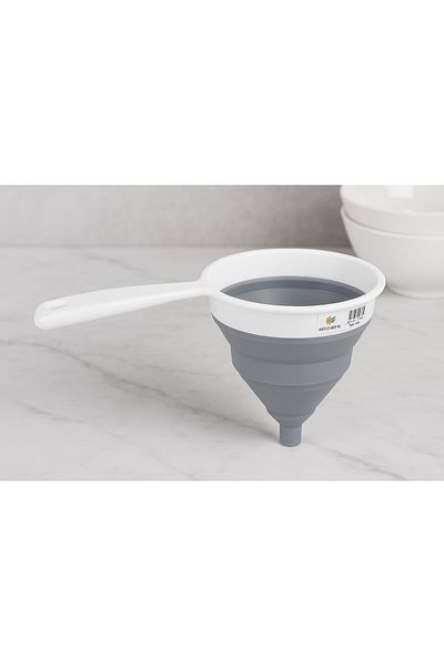 BRAVES Folding Silicone Funnel Gray White – Practical Kitchen Funnel Foldable Silicone Filling Funnel with Long Handle
