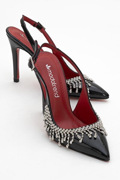 CCWAY AYAKKABI حذاء نسائي بكعب ستيليتو مفتوح مزين بأحجار متدلية من الجلد الأس...