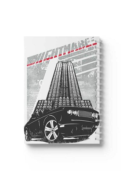 LOWHA Spiral Notebook with Front and Back Hard Covers Featuring Car with Building Design
