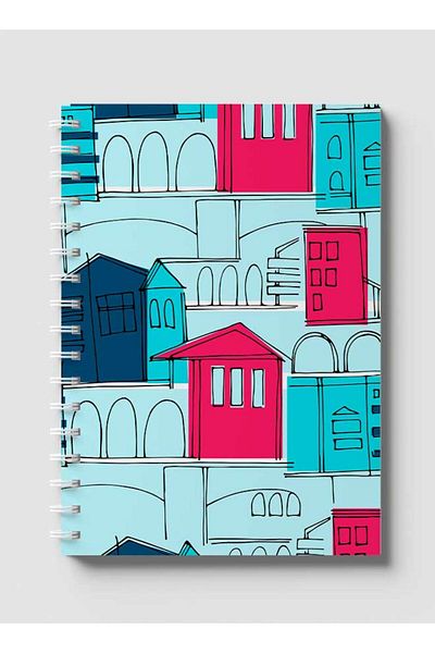 LOWHA Spiral Notebook with Front and Back Hard Covers Featuring Patterns with Cityscapes Design