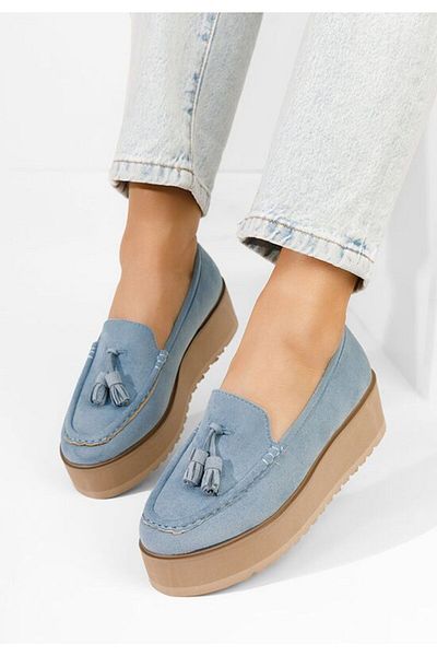 B T Shoes Leondra blue platform loafers