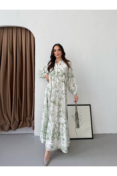 JESSE STORY Women's Hijab Dress Modal Fabric Ethnic Leaf Pattern Dress