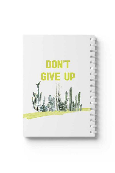 LOWHA Spiral Notebook with Front and Back Hard Covers Featuring Don't Give Up with Cactus Design