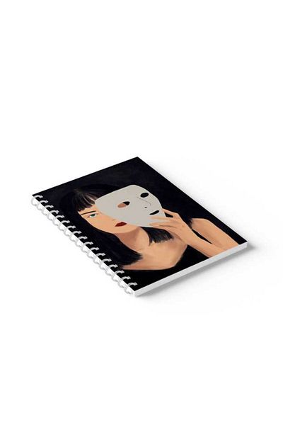 LOWHA Spiral Notebook with Front and Back Hard Covers Featuring Girl Mask Design