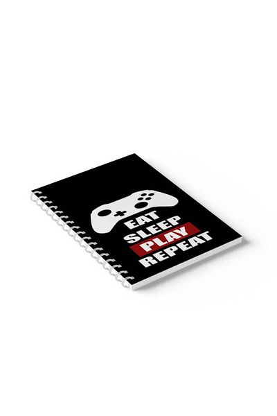 LOWHA Spiral Notebook with Front and Back Hard Covers Featuring Eat Sleep Play Repeat Design