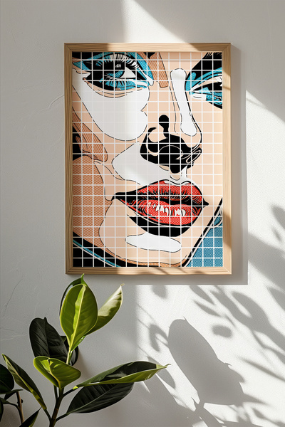 Artavessa لوحة مربعة الشكل من Popart مع إطار من الخشب الخام الحقيقي - موديل 21