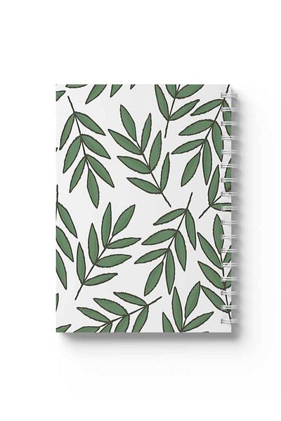 LOWHA Spiral Notebook with Front and Back Hard Covers Featuring Green Leaves Design