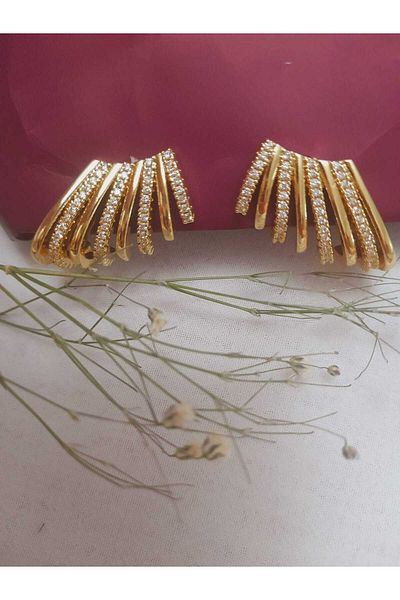 Gold Tasarım 3-Piece Steel Earrings with Stone Details