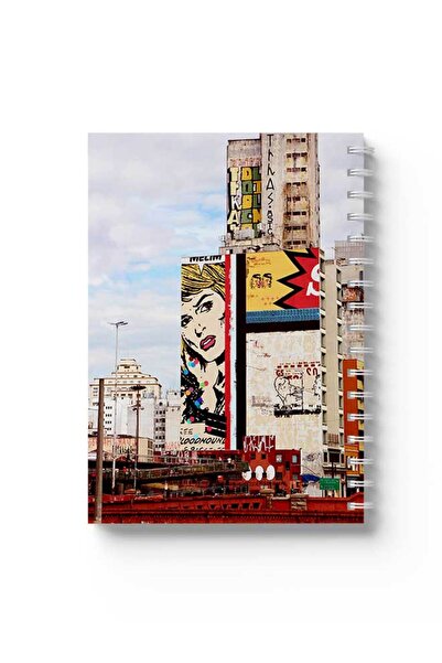 LOWHA دفتر ملاحظات حلزوني مع غلافين أمامي وخلفي صلبين يحملان جزءًا من تصميم المدينة