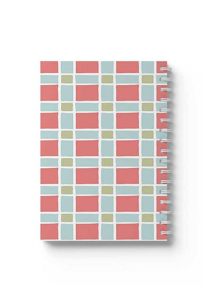 LOWHA Spiral Notebook with Front and Back Hard Covers Featuring Squares Design