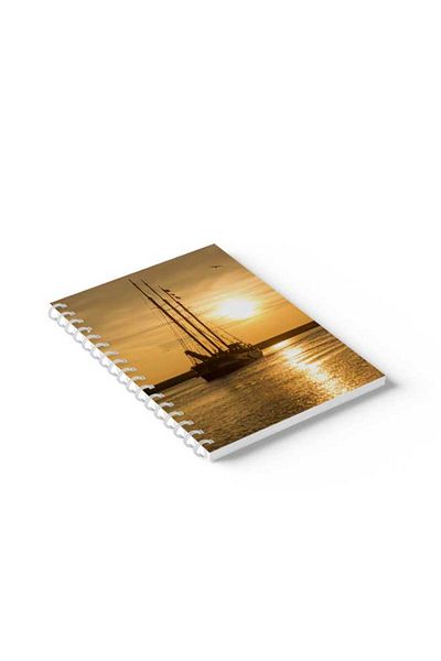 LOWHA Spiral Notebook with Front and Back Hard Covers Featuring Boat Design