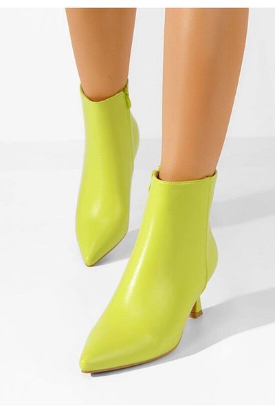 B T Shoes Neon green Kaina thin heel ankle boots