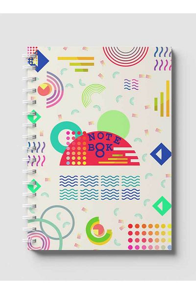 LOWHA Spiral Notebook with Front and Back Hard Covers Featuring Memphis Geometric Design