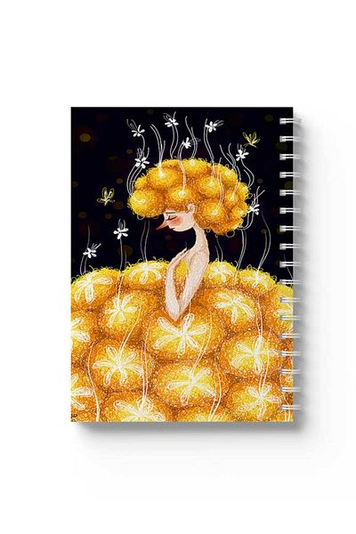 LOWHA Spiral Notebook with Front and Back Hard Covers Featuring Girl in Golden Dress Design