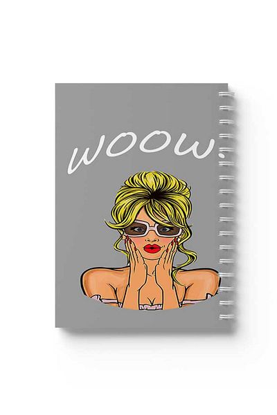 LOWHA Spiral Notebook with Front and Back Hard Covers Featuring Wow with Woman Design