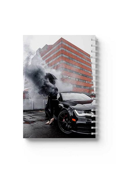 LOWHA Spiral Notebook with Front and Back Hard Covers Featuring Car with Smoke Design